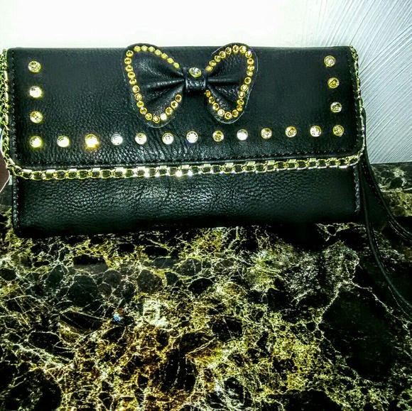 (NEW)! Black Bedazzled! Wristlet Wallet W/Bow! - Picture 4 of 8